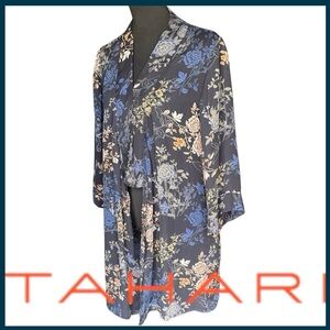 Tahari Navy with Blue/Yellow/Pink Floral Kimono Duster Cardigan Top (S/M)